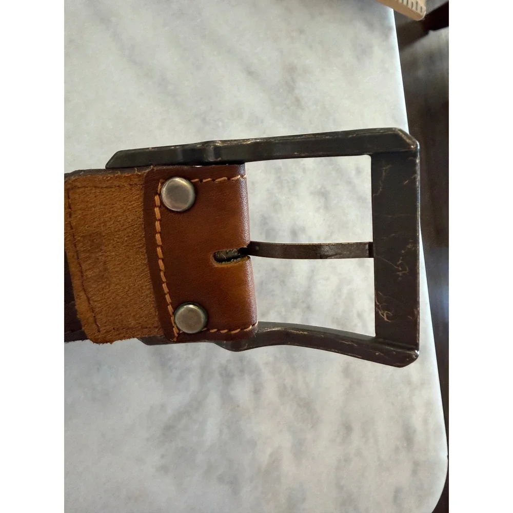 Vintage Levis Mens 34 Brown Latigo Leather Denim Jute Braided Belt Handstained